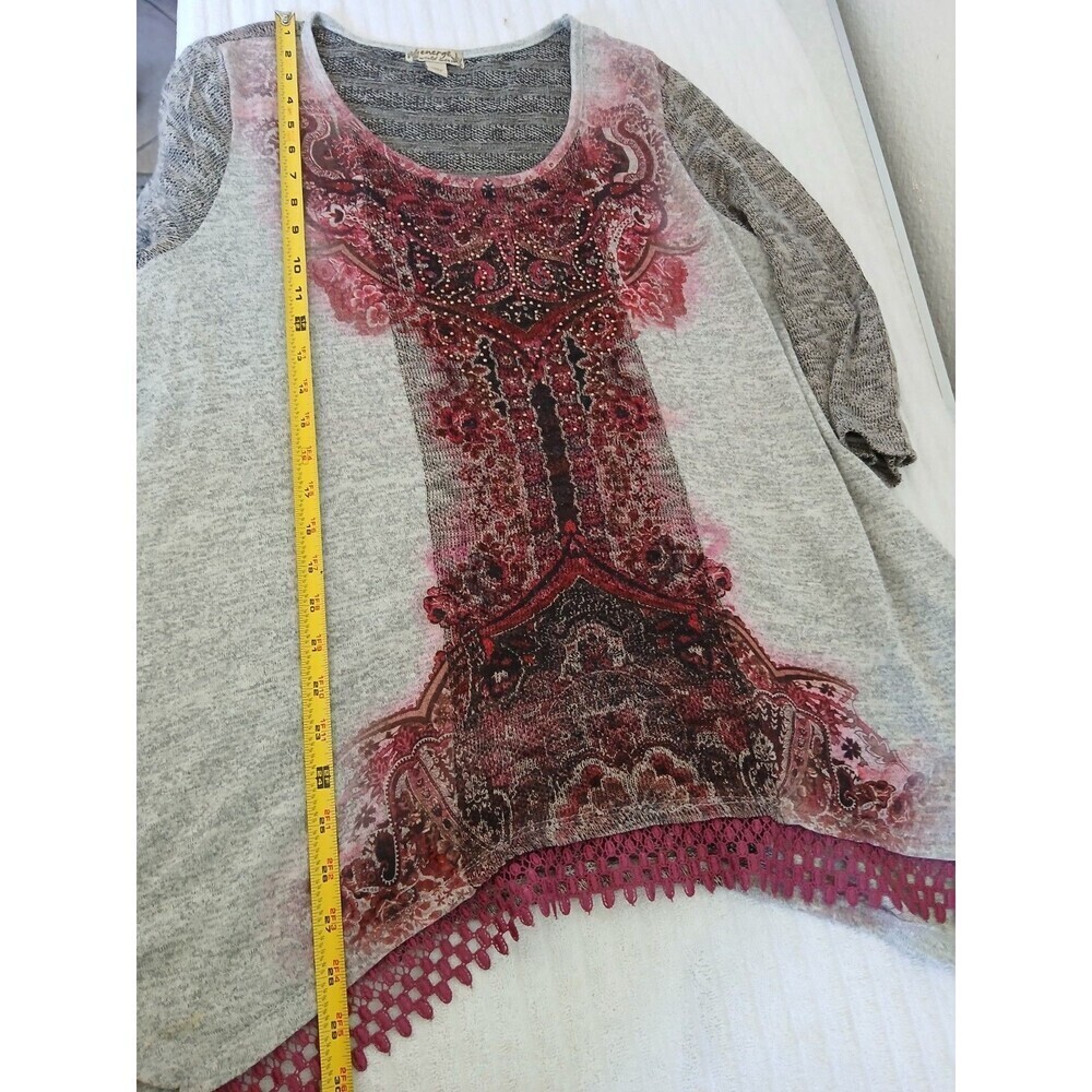 Energe World Wear Women Size Large Crimson Abstract 3/4 Sleeve Casual Top‎ - Picture 9 of 16